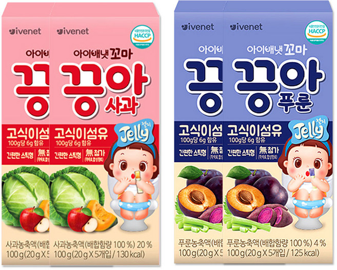 아이배냇 꼬마 끙아젤리 5개입 100g, 사과2개+푸룬2개, 1세트