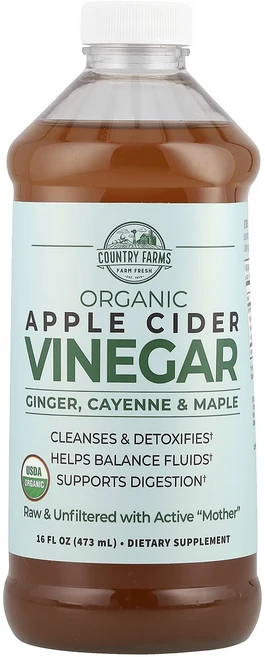 Country Farms 유기농 생강 함유 애플 사이더 식초 카이엔 및 메이플 473ml(16fl oz), CountryFarms유기농생강함유애플사이더식초카이엔및, 1개, 473ml - 쿠팡