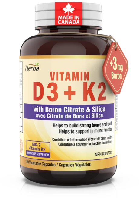 비타민K2 D3 MK-7 120식물성캡슐 1000IU 120mcg 메나퀴논-7 보론 실리카 포함 허바 캐나다, 120정, 1개 - 쿠팡