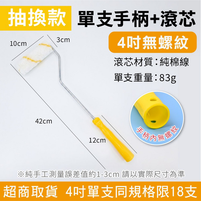 台灣現貨！滾筒油漆刷 替換毛刷 替換芯 4/6/7/8/9吋 小熱狗 滾筒刷 油漆刷 油漆輪 滾輪 打掃 清潔, 1套