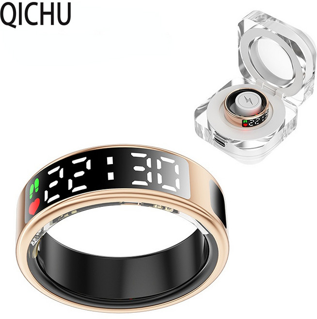 QICHU 스마트링 방수 블루투스 반지 멀티 스포츠 모드 한글 지원 안드로이드와 애플 지원, 골드-12번, 0.25cm
