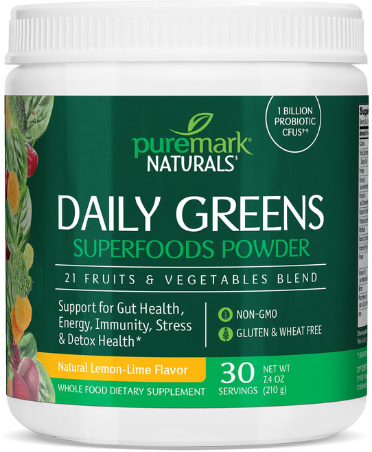 Puremark Naturals 每日綠色超級食物 檸檬-萊姆, 210g, 1個