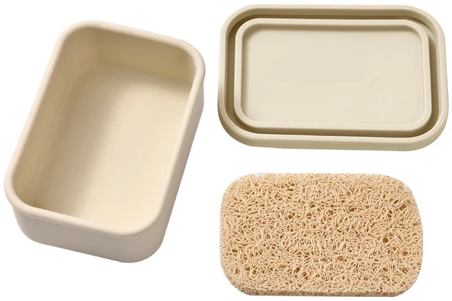 HUA 솔리드 샴푸 바 홀더 대형 누출 방지 여행용 케이스 배수층이 있는 실리콘 상자 향상된 용기, 03 Beige, 1개