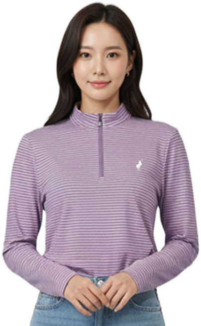 [빅히트 패션] 여성 반집업 반목 스트라이프 피치 티셔츠