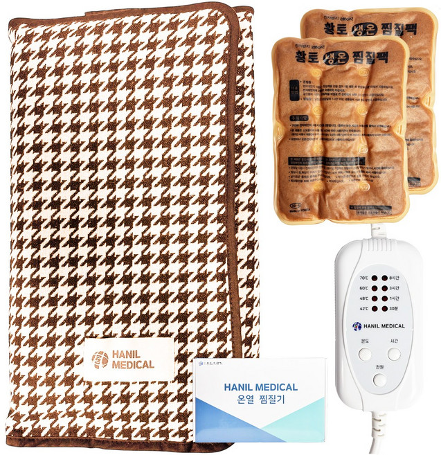 한일의료기 전기 온열찜질기 다잘 황토 냉온찜질팩 세트, 빨간색