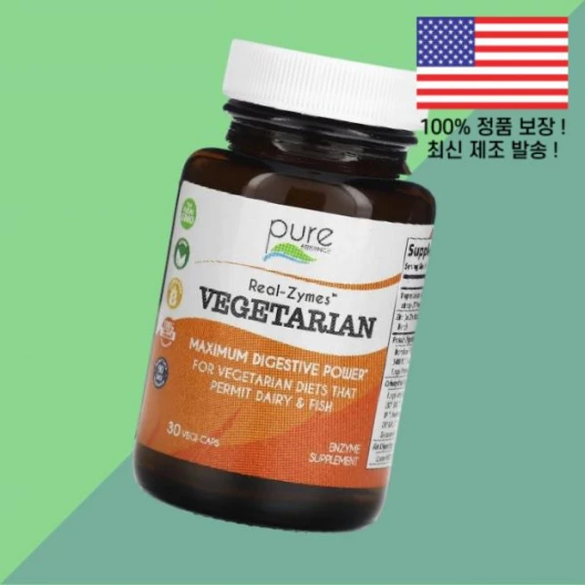 퓨어 에센스 리얼 자임 식물성 베지캡슐 30정 Pure Essence Real Zymes Vegetarian 30 Vegi Caps, 1개 - 쿠팡