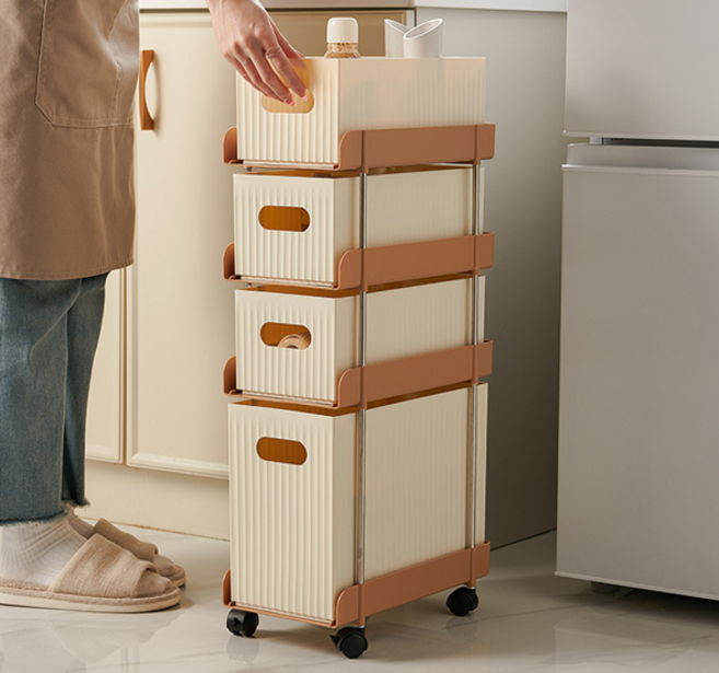 헤토르누 슬라이딩 틈새 선반 수납함 슬림 이동식 주방 정리선반, 크림베이지