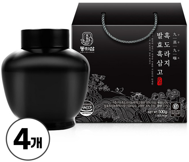 구증구포 흑도라지 흑삼 농축액 도라지청 흑삼고 명절 선물, 500g, 4개