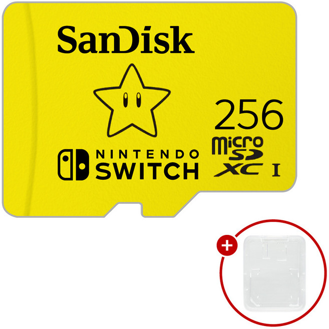 샌디스크 닌텐도 스위치용 마이크로SD 메모리카드 SDSQXAO + SD카드 케이스, 1개, 256GB