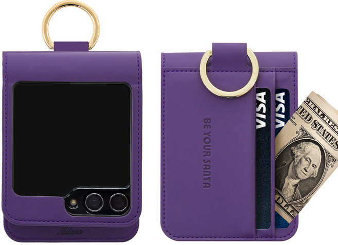 비유어산타 갤럭시 Z플립5 케이스 링 지갑 이태리원단 힌지보호 카드 수납 밀라노 센스