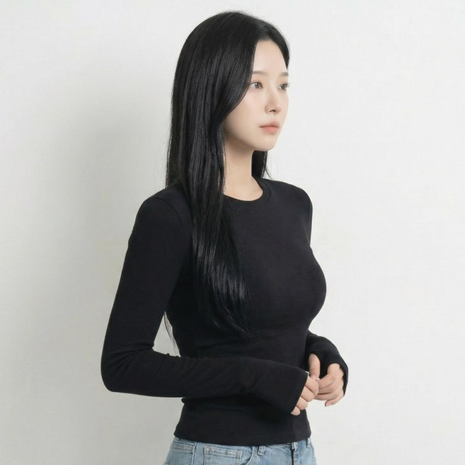 DOSYDOSY 여성용 부드러운 스판 슬림핏 라운드넥 긴팔 티셔츠 핑거홀 워머