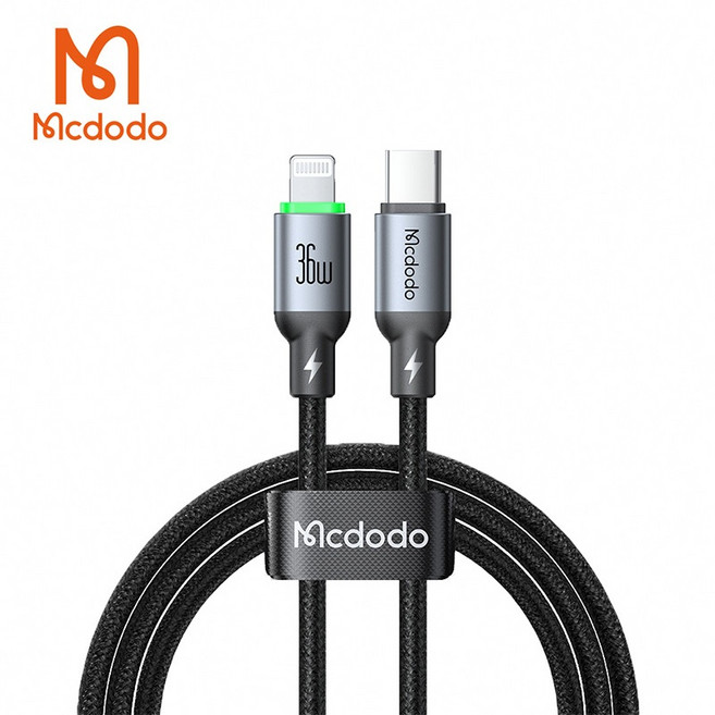MCDODO麥多多 帶燈編織 快充傳輸線 PD快充線-buy easy系列, 100cm, 黑色, 1個