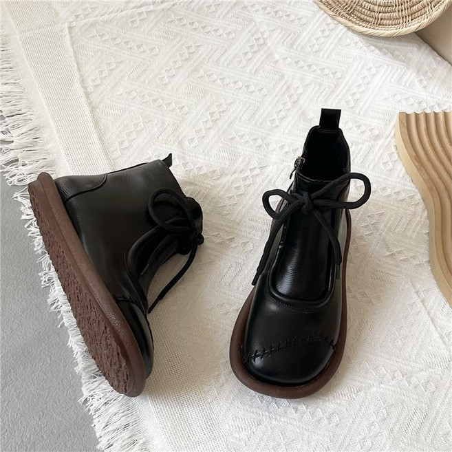 봄 가을 여성용 부츠 플랫 앵클 부츠 소프트 여자 워커 부츠 캐주얼 여자 미들 부츠 YSQ