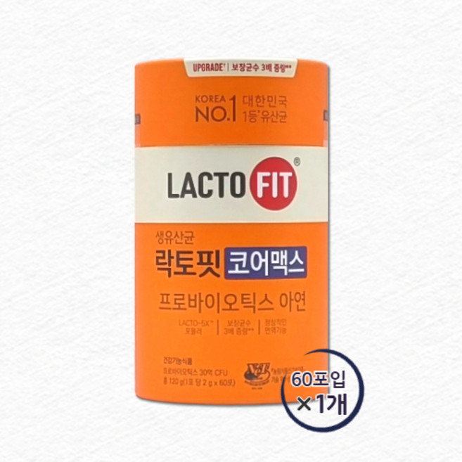종근당건강 락토핏 생유산균 코어맥스 프로바이오틱스 아연 2g x 60포 2개월분, 1개