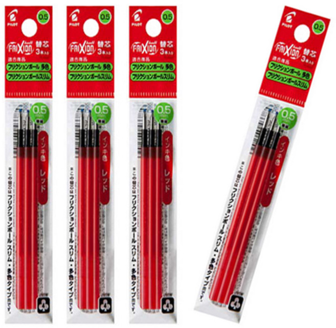 파이롯트 프릭션 지워지는 멀티 볼펜 리필심 청/적 4개 세트, 0.5mm 적색(3본입) 4개