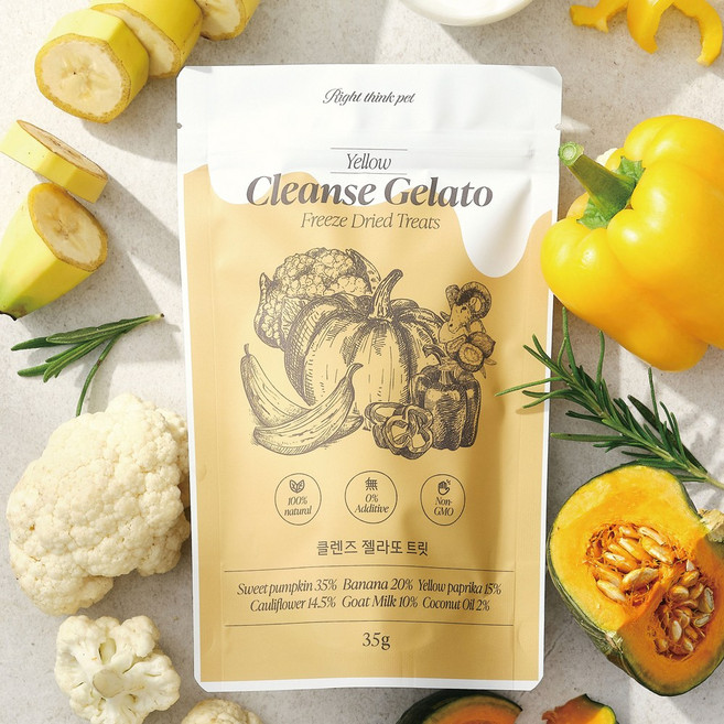 [사계바이트] 클렌즈젤라또 옐로우 채소 과일 믹스 야채 퓨레 동결건조 트릿 (독소배출 에너지공급. 눈건강 면역력), 1개, 40g, 옐로우(단호박,파프리카,바나나,콜리플라워))