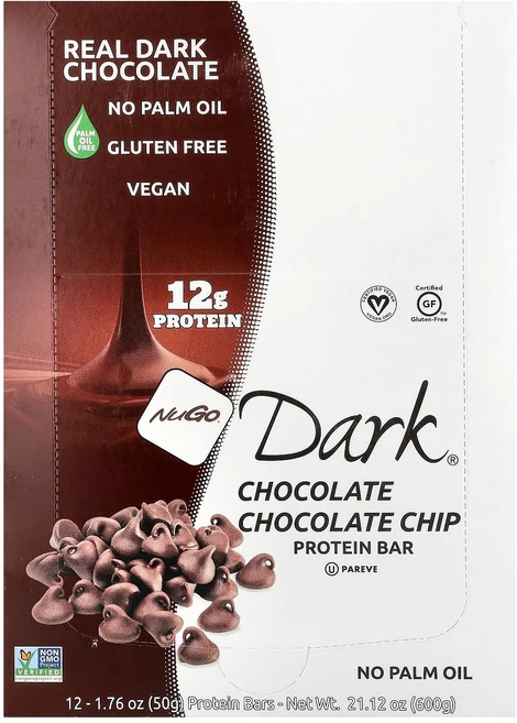 NuGo Nutrition Dark® Protein Bars Chocolate Chocolate Chip 12 Bars 1.76 oz 50 g Each, NuGo Nutrition, Dark® Protein - 쿠팡