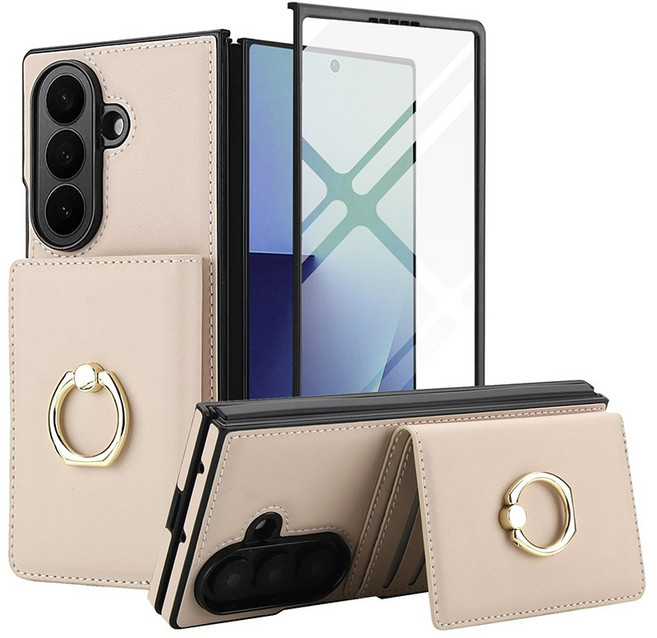 시온우주 갤럭시 Z폴드7 카드수납 지갑 프리미엄 가죽 거치형 핸드폰 케이스