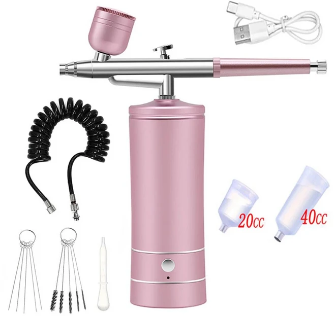 압축기가있는 에어 브러시 네일 손톱 용 아트 케이크 페인팅 공예, 02 Pink