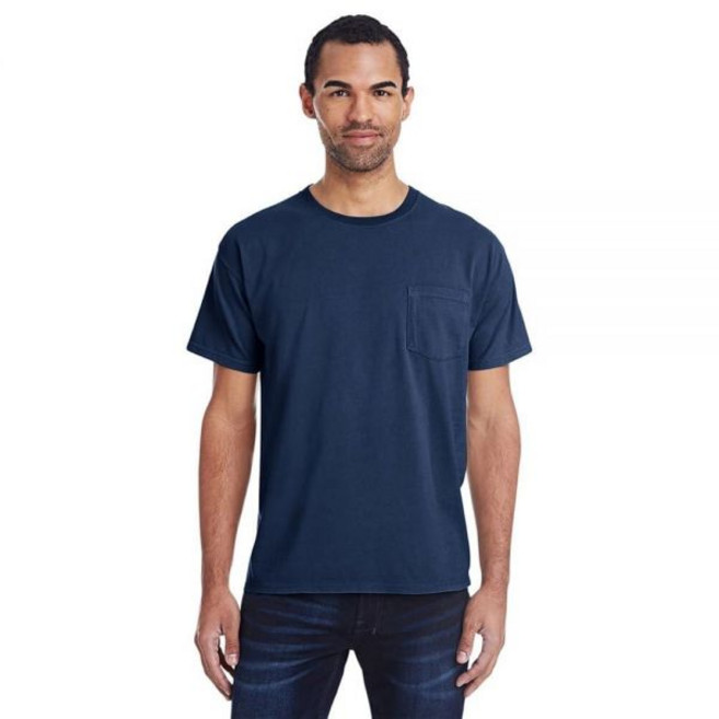 Hanes COMFORT 컴포트WASH 워시 의류 염색 반소매 포켓 티 네이비