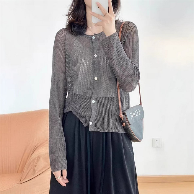 [웨일쓰]여성 여름 루즈핏 시스루 니트 가디건 얇은 긴팔 데일리 비치웨어 여리핏 썸머 아우터