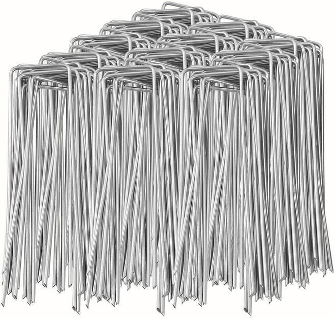 100 Pack Garden Landscape Staples 6 Inch 11 Gauge Galvanized Garden Stakes Ground U Shaped Lands, 1개