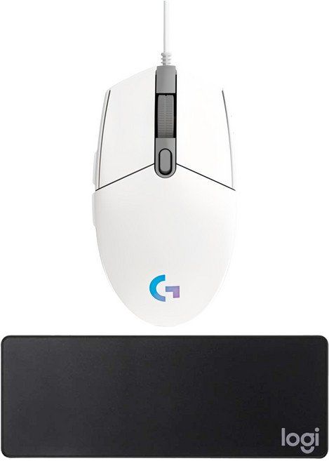 로지텍 유선마우스 G102 2ND + 마우스 장패드, 화이트,블랙