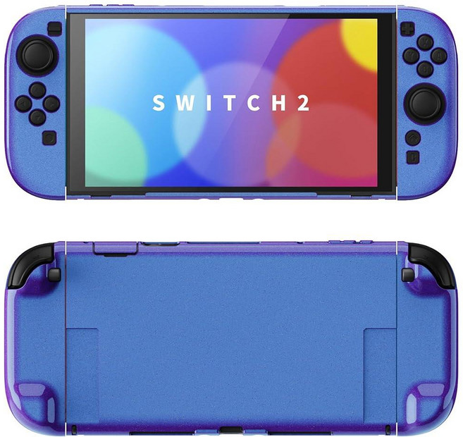 Playvital PlayVital Hard Case for Nintendo Switch 2 with Extra Stand & Thumb Grip Caps | Split Des, 카멜레온 퍼플 블루