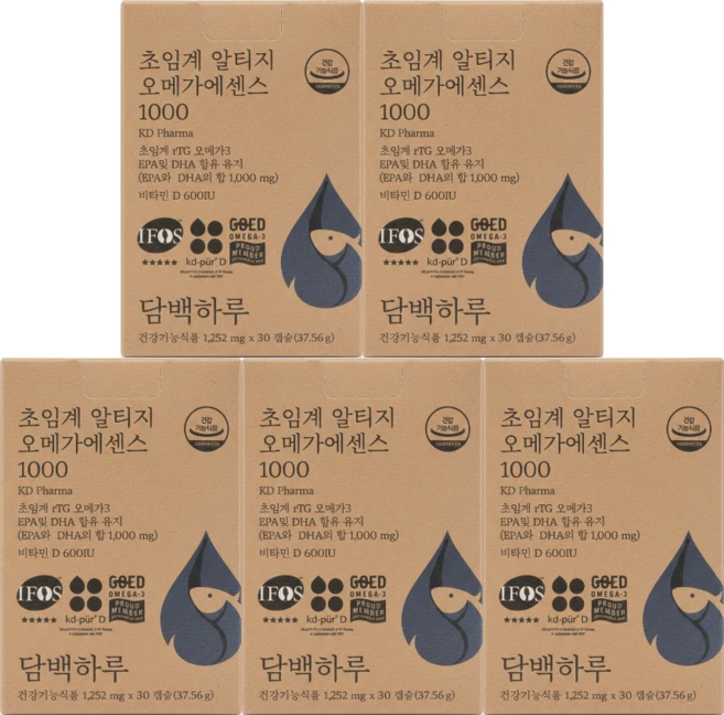 담백하루 정품 초임계 알티지 오메가에센스 1000, 30정, 5개 - 쿠팡
