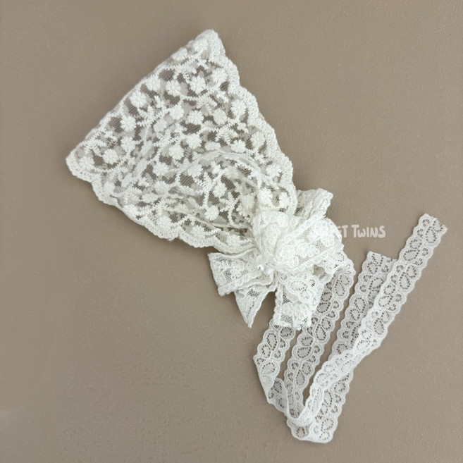 Sweet Twins 嬰幼兒法式碎花蕾絲髮帶帽 寶寶公主頭飾 禮服造型髮飾