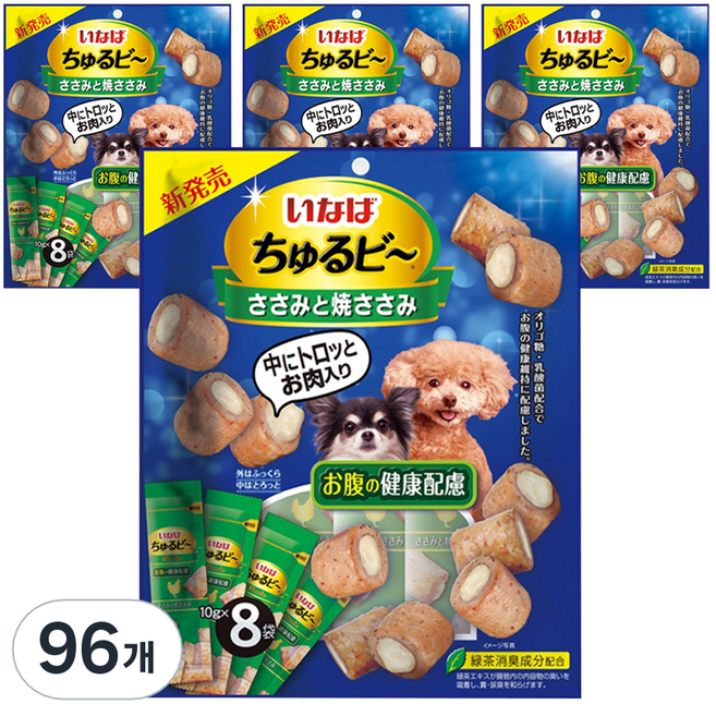 이나바 강아지 츄르비 닭가슴살&구운닭가슴살, 장건강케어용, 10g, 96개