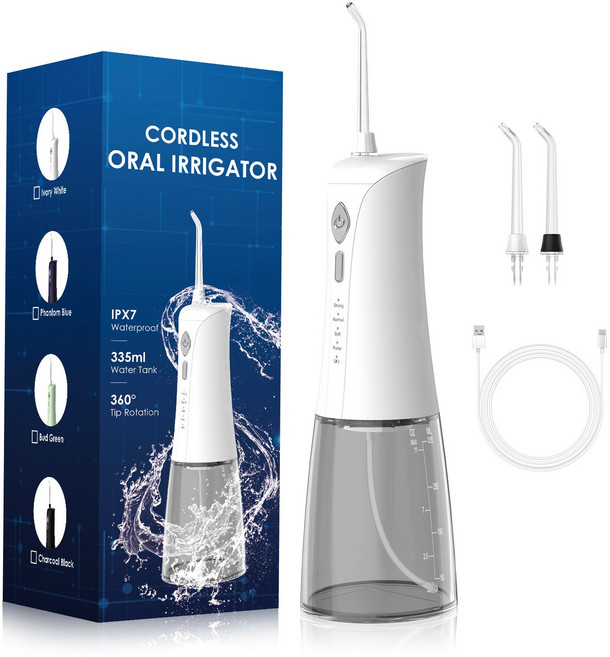 PYHO 치아교정 휴대용 무선 구강세정기 물치실 335ml 대용량 완전방수, 흰색, CYQ241