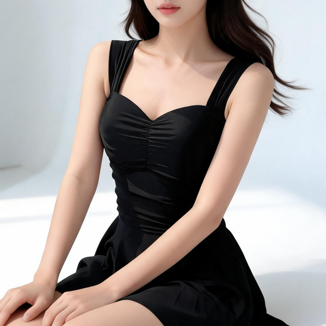 디아쿠아 아이리 단정하고 날씬해보이는 여성 원피스 모노키니 수영복, 블랙