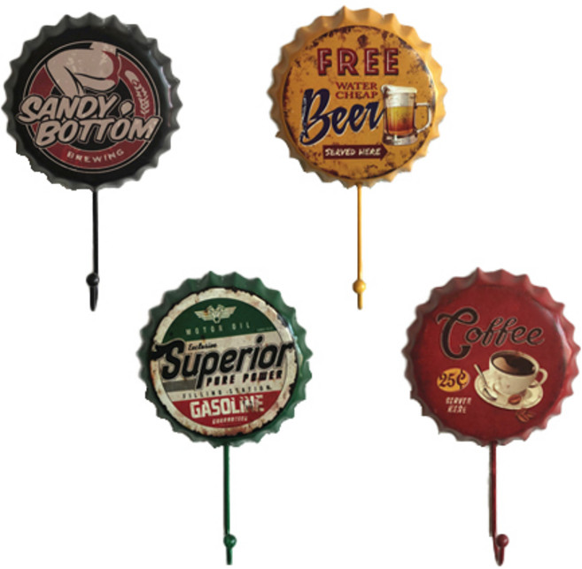 YGG 빈티지 인테리어 벽걸이 후크 세트, 4개 1세트, 혼합