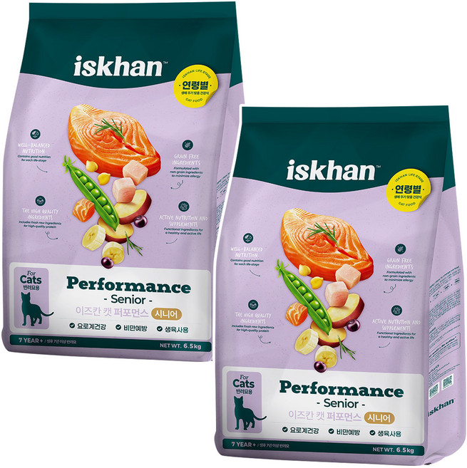 이즈칸 캣 퍼포먼스 시니어 고양이 사료, 닭+연어, 6.5kg, 2개