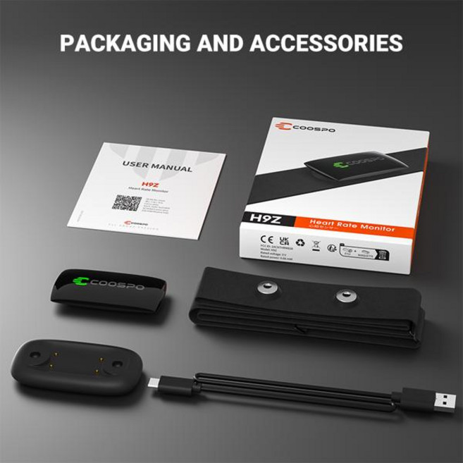쿠스포 H9z 스트랩 심박수 모니터 스포츠 피트니스 심박수 센서 가민 와후 즈위프트용 충전식, 1개