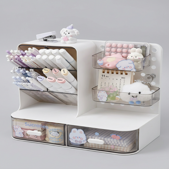 투원 다용도 미니 타공판 데스크 정리함 서랍형 책상 수납함 연필꽂이, 1개, 화이트