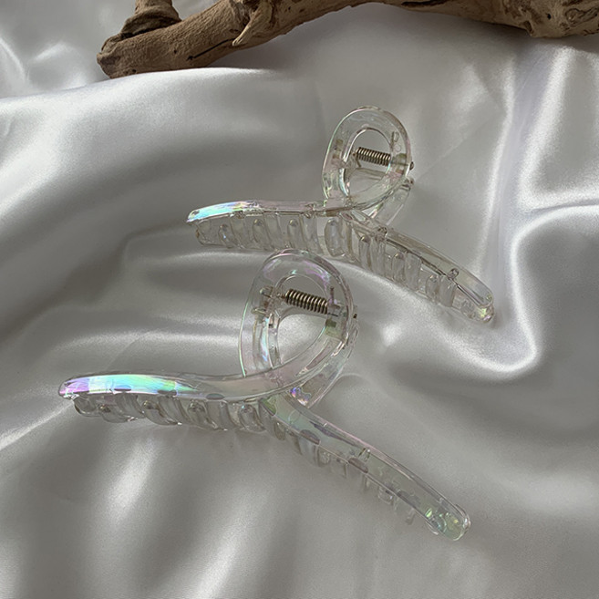 오로라 투명 꼬임 올림머리 가벼운 유광 왕 큰 빅 헤어 집게핀