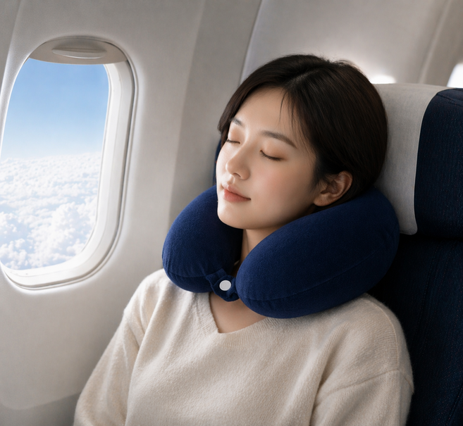 루아른 부드러운 포근한 여행용 목베개, 네이비