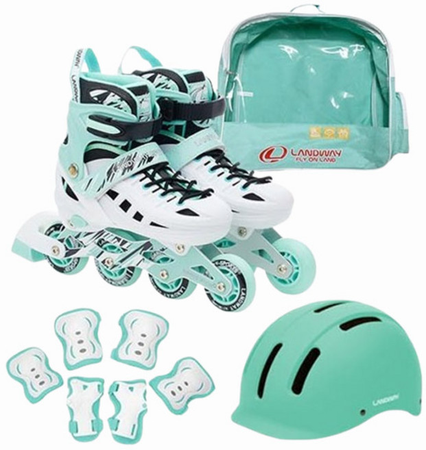 랜드웨이 모션 아동용 인라인스케이트 헬멧 보호대 풀세트, 민트 풀세트, 1개