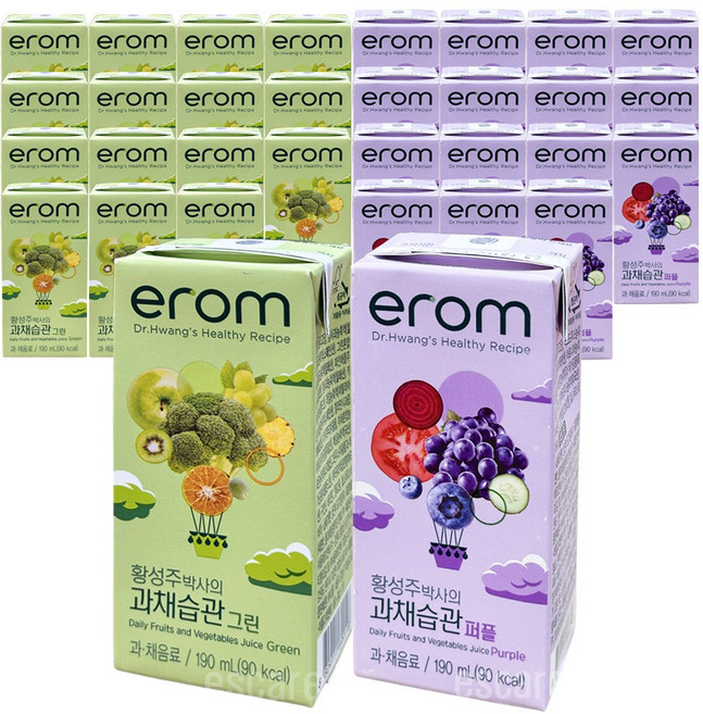 이롬 황성주박사의 과채습관 2종(그린16팩+퍼플16팩), 32개, 190ml