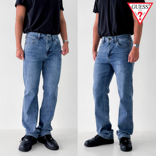[백화점 정품] 게스 남자 스트레이트 핏 진 청바지 미디엄 블루 워싱 데님 MBL