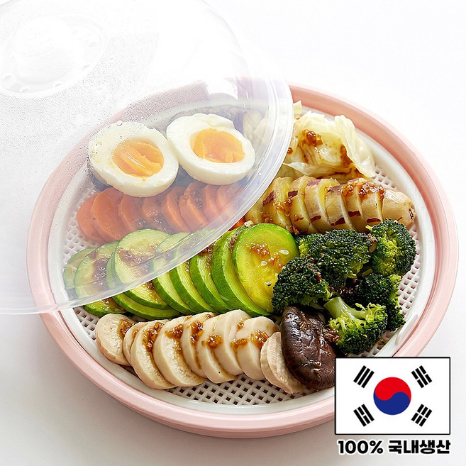온스코리아 국내 생산 다이어트 야채찜 만두 만능 전자레인지용 찜기 채반, 1개, 연분홍