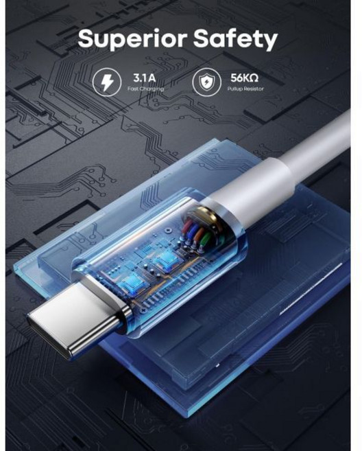 10피트/롱 USB to C 케이블 2개 세트 10피트 타입 충전 A USBC 고속 아이폰용 17 16 프로 맥스 갤럭시 S25/S24/S23 아이패드 프로/에어 파이어 HD, 10ft, White, 2