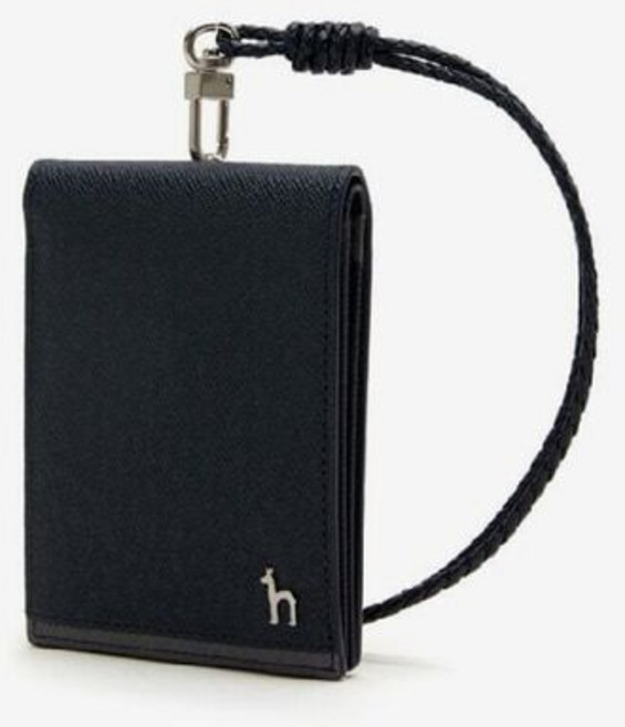 [백화점정품] 헤지스 네이비 가죽 퍼피장식 목걸이형 여성용 우아한 세련된 카드지갑