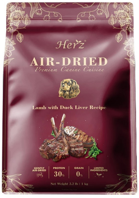 HerZ 赫緻 低溫風乾犬飼料 嫩羊佐鴨肝配方 1kg 無穀軟片狀 全犬種適用, 1個, 低溫風乾糧-嫩羊佐鴨肝 1kg+送保健品, 羊肉,鴨肝
