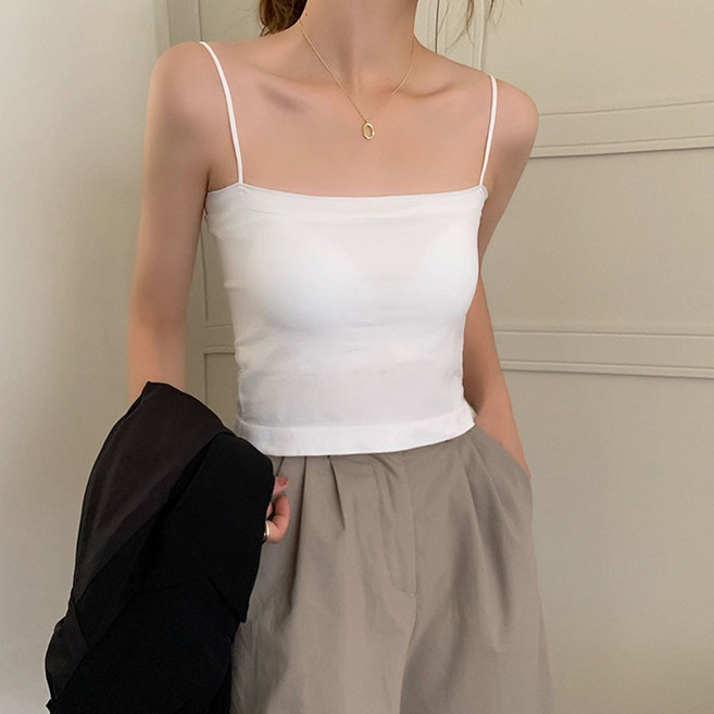 여성 볼륨캡내장 코튼 브라렛 끈나시 브라탑 캡나시 슬림핏 노와이어 내장컵 패드탑 이너웨어 레이어드 탑 데일리룩 출근룩 원피스속 여름필수