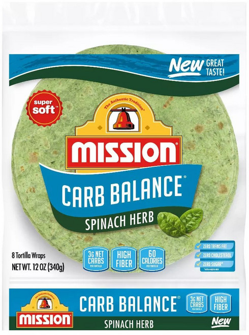 미션 카브 밸런스 소프트 스패니치 또띠아 Mission Carb Balance Super Soft Spinach Herb Tortillas, 1개, 340g