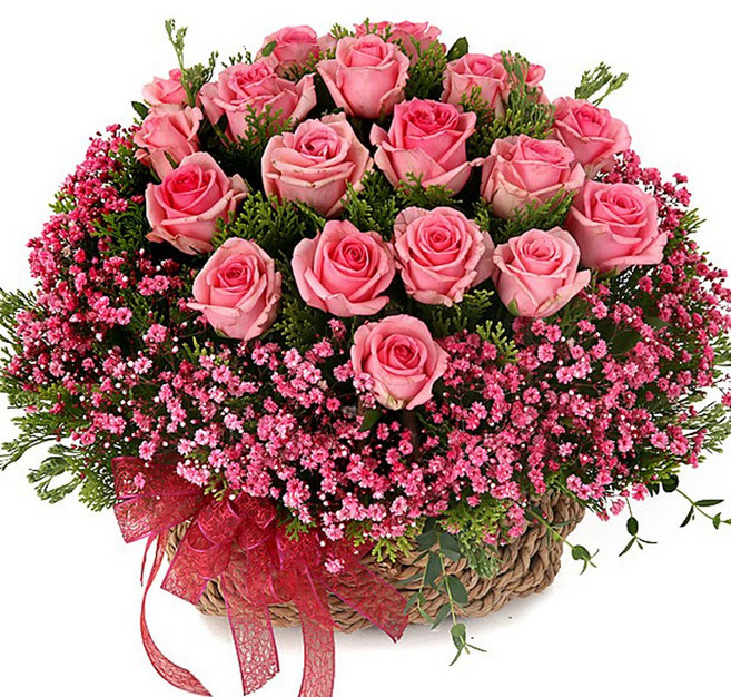 99플라워 2시간 전국 꽃배달서비스 꽃바구니 꽃상자 꽃다발 생화 장미 생일 화분 꽃 선물, 09.[ST-A1599]칼라안개핑크장미꽃바구니, 1개