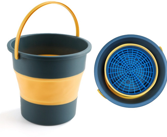 접이식 세차 버킷 그릿가드 세트, 그린옐로우, 16.8L